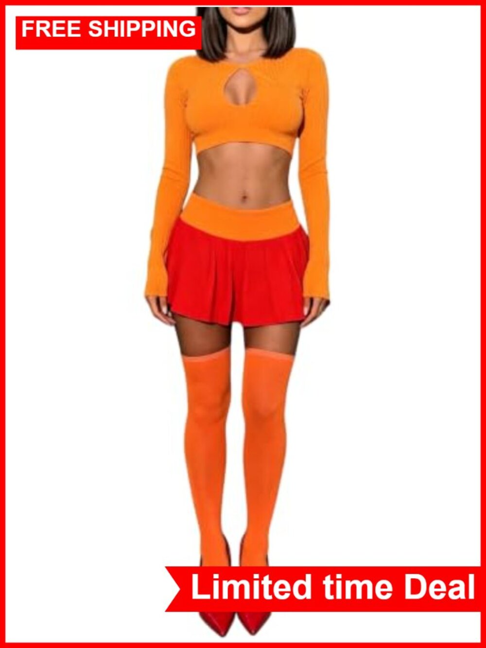 Women's Velma Daphne Halloween Costume Set Long Sleeve Top Skirt